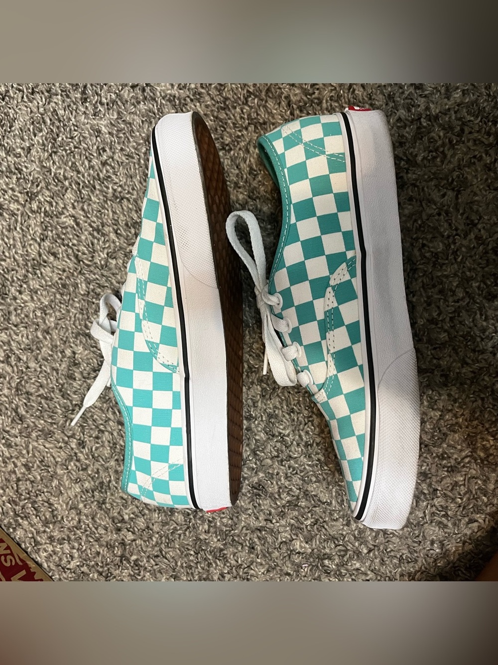 Women Vans Checkerboard Lace-Up Sneakers - Teal / White - Picture 3 of 5